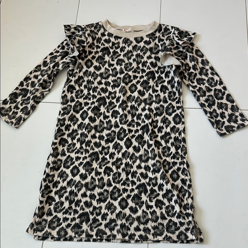 Crewcuts Black and White Flutter Sleeve Dress 12 leopard print